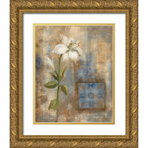 Lily and Tile Gold Ornate Wood Framed Art Print with Double Matting by Vassileva, Silvia