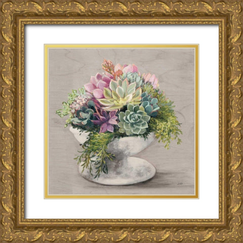 Festive Succulents II Gray Gold Ornate Wood Framed Art Print with Double Matting by Purinton, Julia