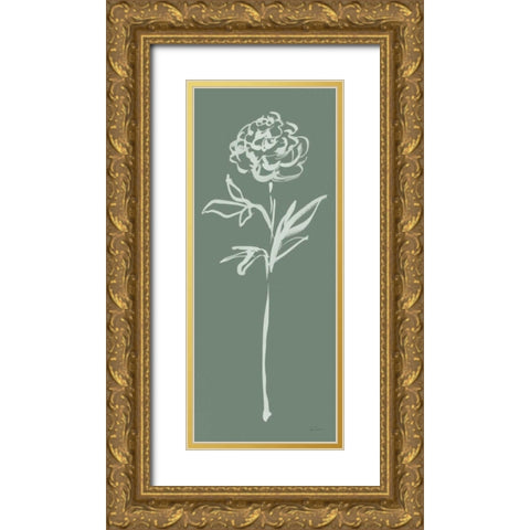 Floral Line II Green Gold Ornate Wood Framed Art Print with Double Matting by Schlabach, Sue