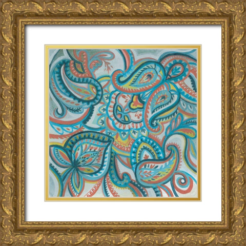 Emerald Paisley I Gold Ornate Wood Framed Art Print with Double Matting by Vassileva, Silvia