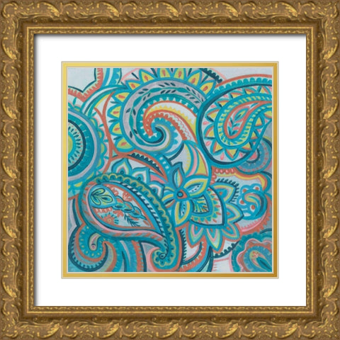 Emerald Paisley III Gold Ornate Wood Framed Art Print with Double Matting by Vassileva, Silvia