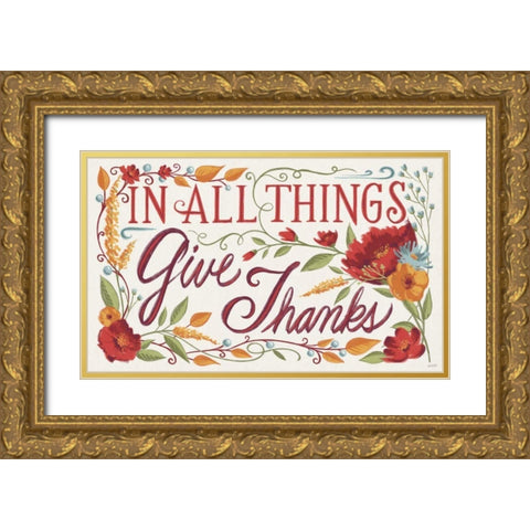 Give Thanks I Gold Ornate Wood Framed Art Print with Double Matting by Tavoletti, Anne