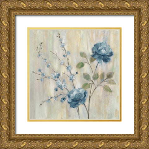 Contemporary Chinoiserie Blue Gold Ornate Wood Framed Art Print with Double Matting by Vassileva, Silvia