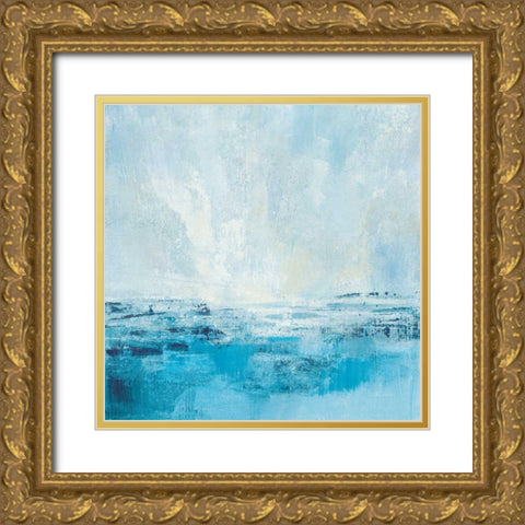 Coastal View II Aqua Gold Ornate Wood Framed Art Print with Double Matting by Vassileva, Silvia