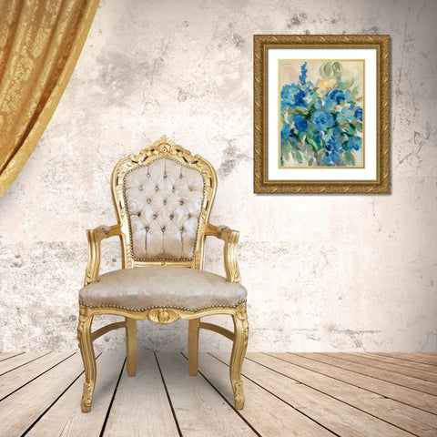 Flower Market III Blue Gold Ornate Wood Framed Art Print with Double Matting by Vassileva, Silvia