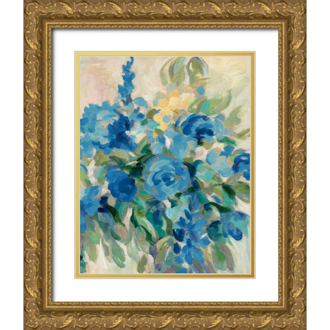 Flower Market III Blue Gold Ornate Wood Framed Art Print with Double Matting by Vassileva, Silvia