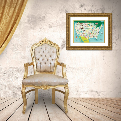 Illustrate USA waves Gold Ornate Wood Framed Art Print with Double Matting by Mullan, Michael