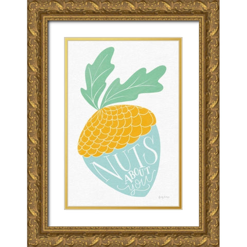 Nuts About You Bright Gold Ornate Wood Framed Art Print with Double Matting by Thorns, Becky