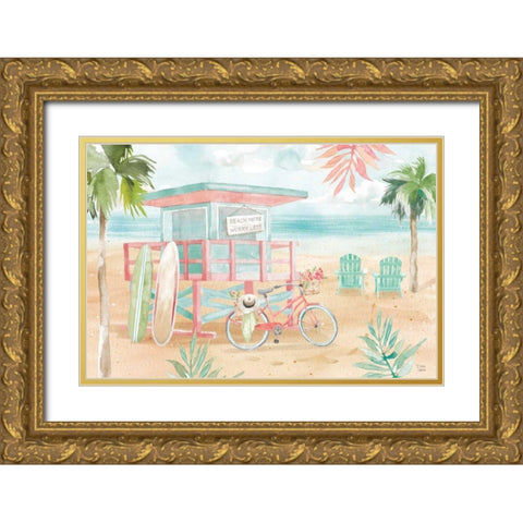 Surfs Up I Gold Ornate Wood Framed Art Print with Double Matting by June, Dina
