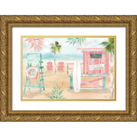 Surfs Up II Gold Ornate Wood Framed Art Print with Double Matting by June, Dina