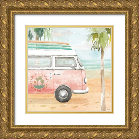Surfs Up V Gold Ornate Wood Framed Art Print with Double Matting by June, Dina