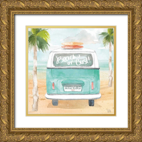 Surfs Up VI Gold Ornate Wood Framed Art Print with Double Matting by June, Dina