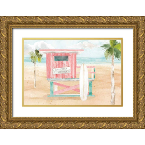 Surfs Up VIII Gold Ornate Wood Framed Art Print with Double Matting by June, Dina