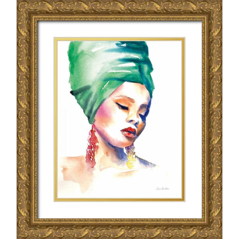 Woman in Green Gold Ornate Wood Framed Art Print with Double Matting by Valle, Aimee Del