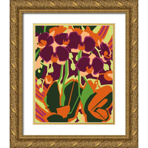 Orchids Gold Ornate Wood Framed Art Print with Double Matting by Gallagher, Megan