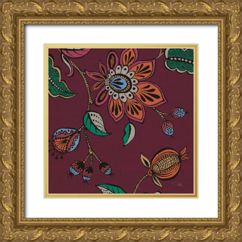 Garden Drawings II Wine Gold Ornate Wood Framed Art Print with Double Matting by Pela