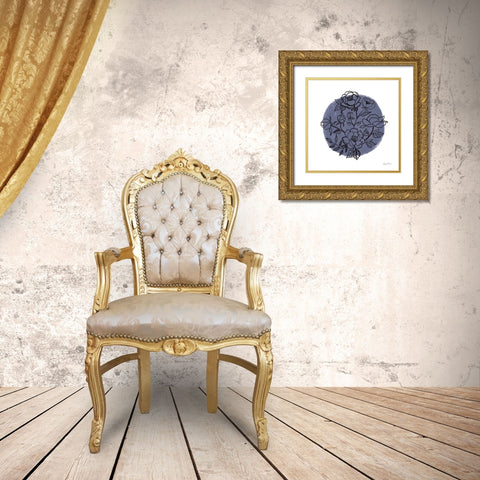 Black and White Botanical I Navy Gold Ornate Wood Framed Art Print with Double Matting by Zaman, Farida