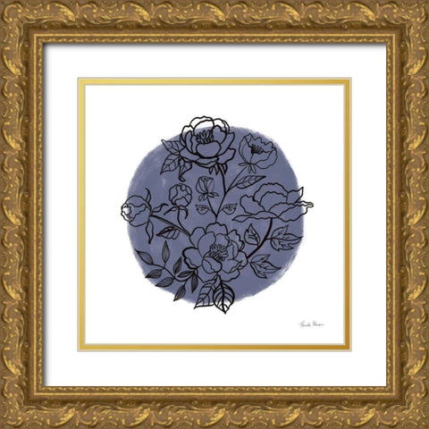 Black and White Botanical I Navy Gold Ornate Wood Framed Art Print with Double Matting by Zaman, Farida