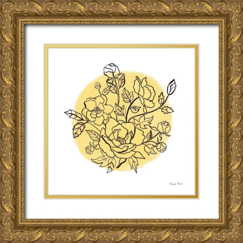 Black and White Botanical IV Sunshine Gold Ornate Wood Framed Art Print with Double Matting by Zaman, Farida