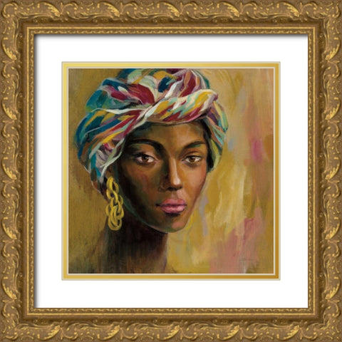 African Face I Gold Ornate Wood Framed Art Print with Double Matting by Vassileva, Silvia