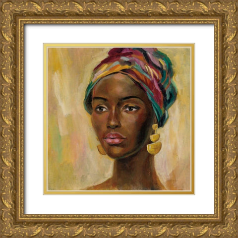 African Face II Gold Ornate Wood Framed Art Print with Double Matting by Vassileva, Silvia