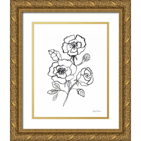 Joyful Peonies I Gold Ornate Wood Framed Art Print with Double Matting by Zaman, Farida