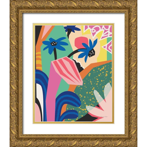Blue Daisies Gold Ornate Wood Framed Art Print with Double Matting by Gallagher, Megan