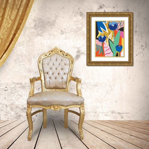 Blue Tulips Gold Ornate Wood Framed Art Print with Double Matting by Gallagher, Megan