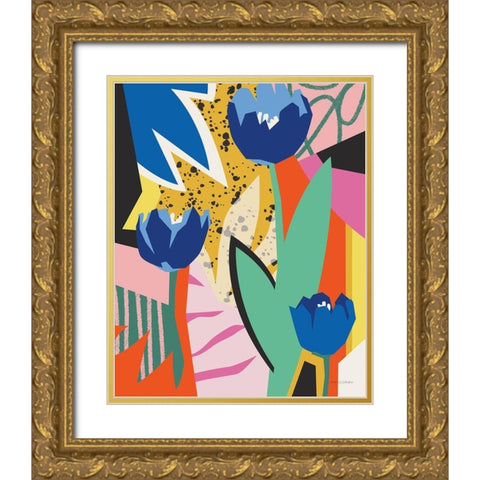 Blue Tulips Gold Ornate Wood Framed Art Print with Double Matting by Gallagher, Megan
