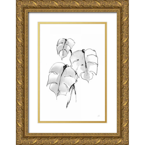 Wash Split Leaf I Gold Ornate Wood Framed Art Print with Double Matting by Paschke, Chris