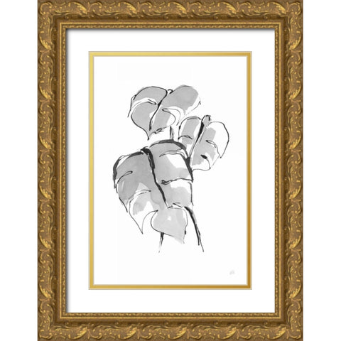 Wash Split Leaf II Gold Ornate Wood Framed Art Print with Double Matting by Paschke, Chris