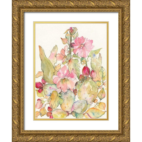 Cactus Blooms Gold Ornate Wood Framed Art Print with Double Matting by Rice, Kristy