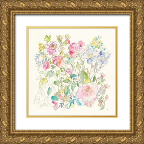 Cottage Blooms Gold Ornate Wood Framed Art Print with Double Matting by Rice, Kristy