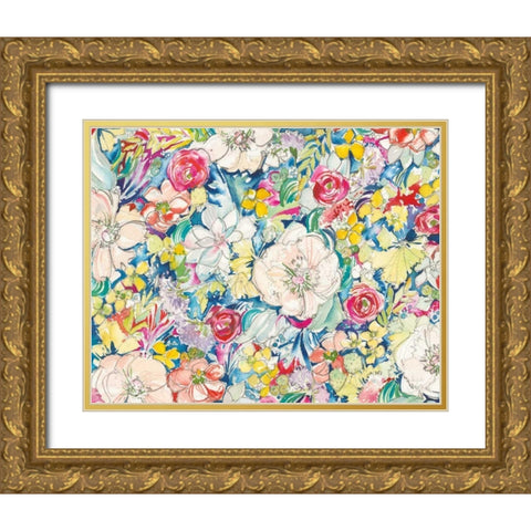 Floral Burst Gold Ornate Wood Framed Art Print with Double Matting by Rice, Kristy