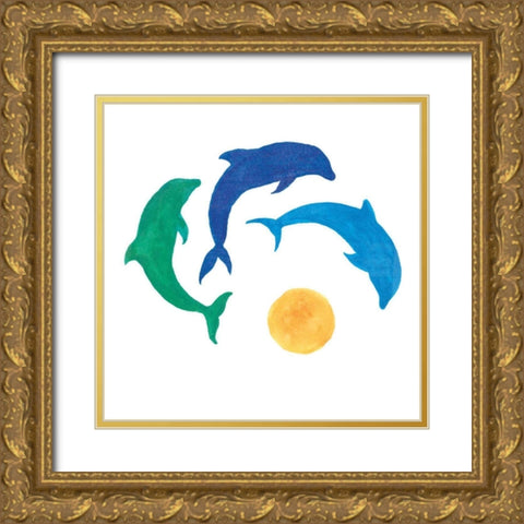 Dolphin Dance Gold Ornate Wood Framed Art Print with Double Matting by Schlabach, Sue
