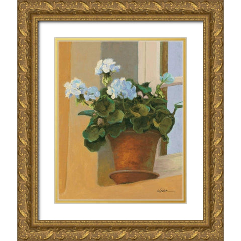 Creancey Geraniums I Gold Ornate Wood Framed Art Print with Double Matting by Novak, Shirley