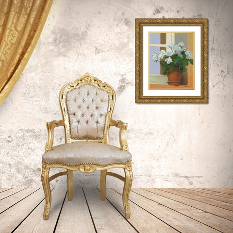 Creancey Geraniums II Light Gold Ornate Wood Framed Art Print with Double Matting by Novak, Shirley