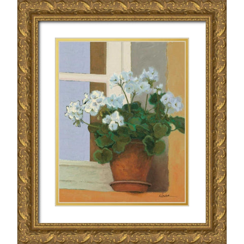 Creancey Geraniums II Light Gold Ornate Wood Framed Art Print with Double Matting by Novak, Shirley