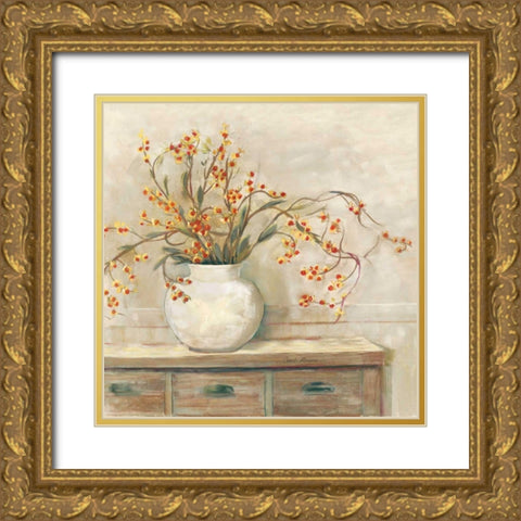 Nancy Bittersweet Neutral Sq Gold Ornate Wood Framed Art Print with Double Matting by Rowan, Carol