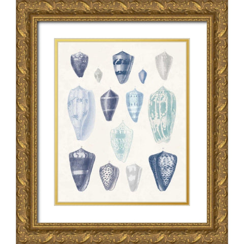 Blue Shell Assortment I Gold Ornate Wood Framed Art Print with Double Matting by Wild Apple Portfolio