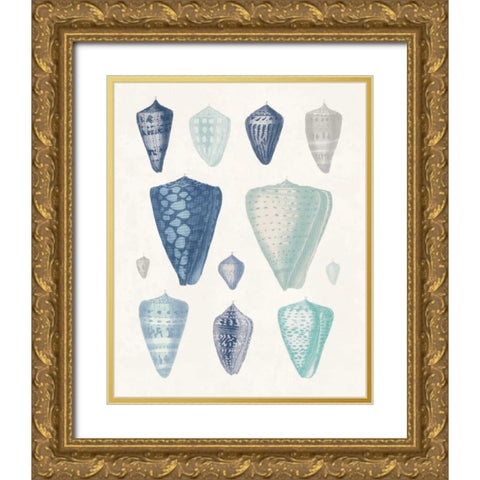 Blue Shell Assortment II Gold Ornate Wood Framed Art Print with Double Matting by Wild Apple Portfolio