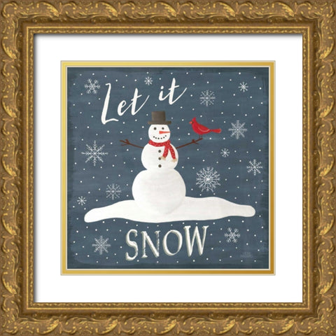 Christmas Cheer IV Let it Snow Gold Ornate Wood Framed Art Print with Double Matting by Marshall, Laura