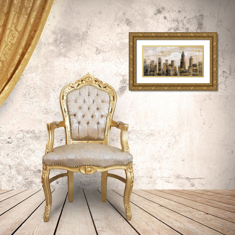 Manhattan Skyline Gold Ornate Wood Framed Art Print with Double Matting by Vassileva, Silvia