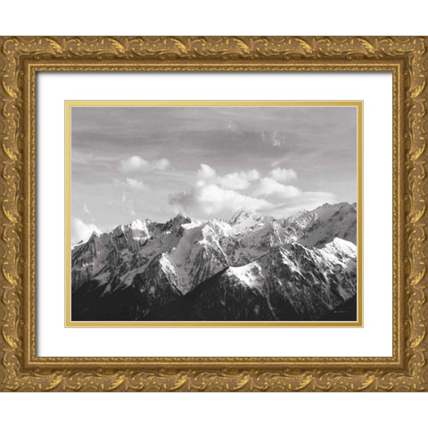 Snowcapped Mountains BW Crop Gold Ornate Wood Framed Art Print with Double Matting by Eichman, Andre