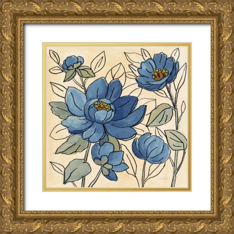 Spring Lace Floral IV Dark Blue Gold Ornate Wood Framed Art Print with Double Matting by Vassileva, Silvia