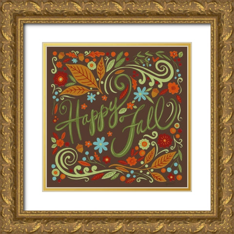Happy Fall I Dark Gold Ornate Wood Framed Art Print with Double Matting by Tavoletti, Anne