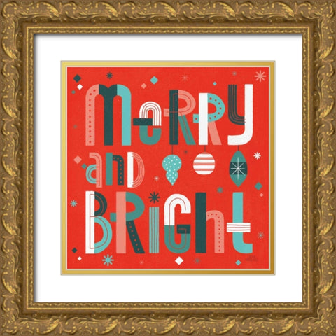Retro Holiday IV Red Gold Ornate Wood Framed Art Print with Double Matting by Marshall, Laura