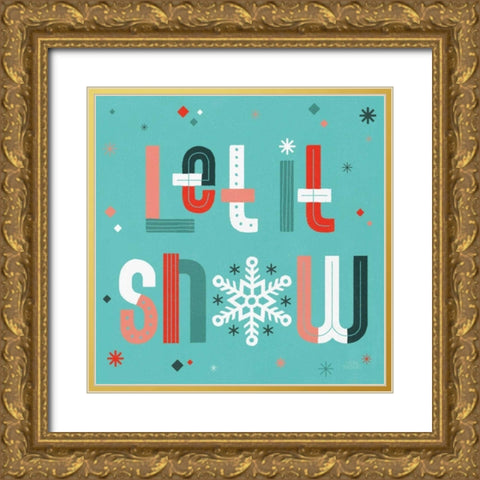 Retro Holiday VI Light Teal Gold Ornate Wood Framed Art Print with Double Matting by Marshall, Laura