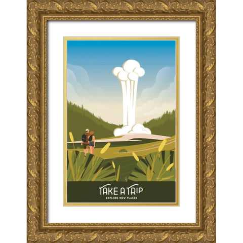 Take a Trip Gold Ornate Wood Framed Art Print with Double Matting by Escalante, Omar