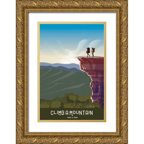 Climb a Mountain Gold Ornate Wood Framed Art Print with Double Matting by Escalante, Omar